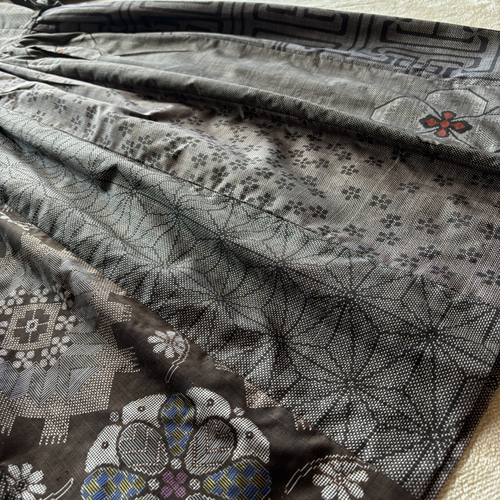 アンティーク大島紬のゆったりワンピース おうちリラックス 茶 着物