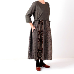 アンティーク大島紬のゆったりワンピース おうちリラックス 茶