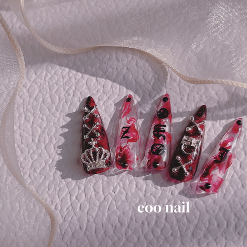 送料無料】ダークネイル ボルドー オーダー チップ 地雷系 ネイル