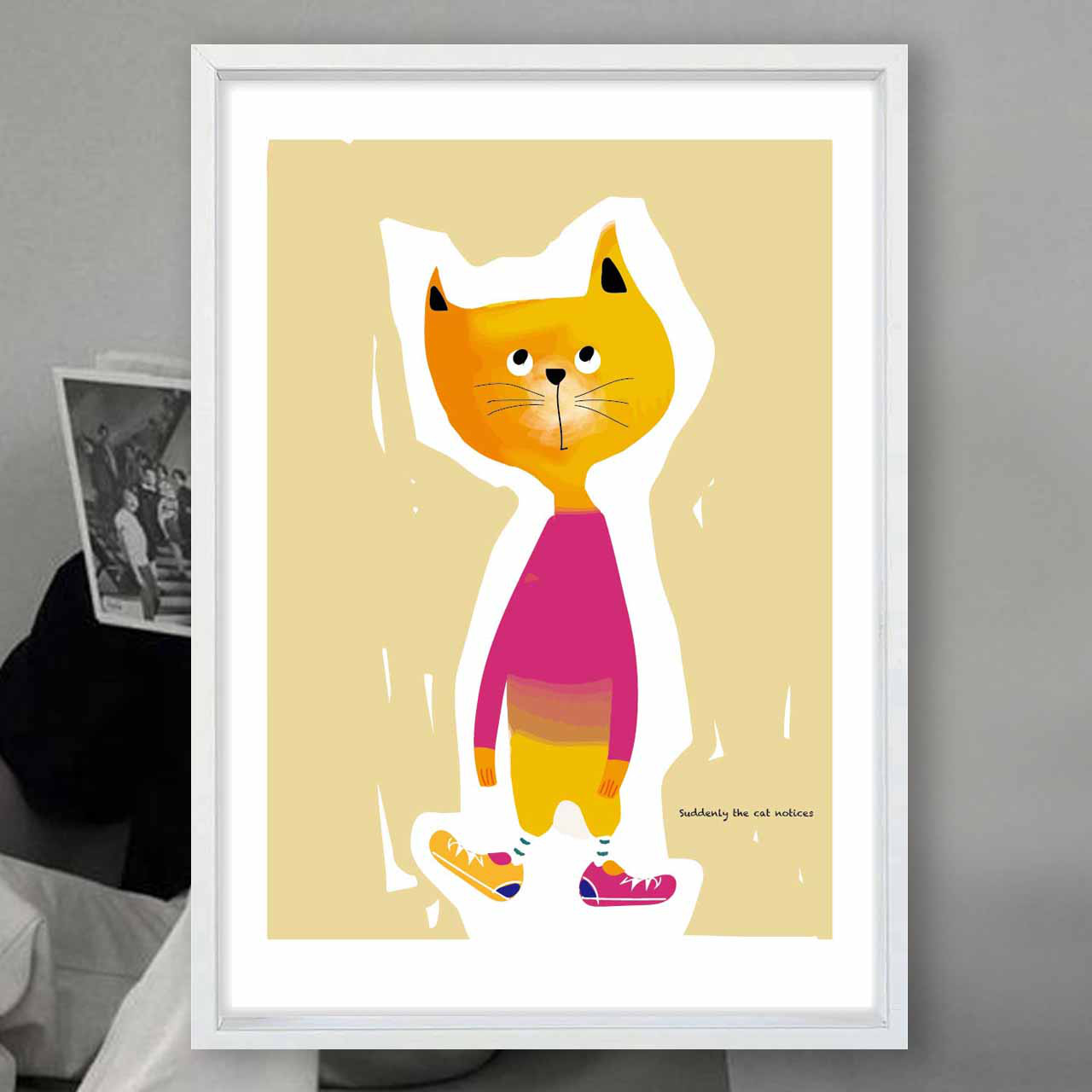 ふとひらめいた　ネコ　イラスト　ポスター　A4 A3 A2 A1　アート  　アートポスター　アート/sei検索　311