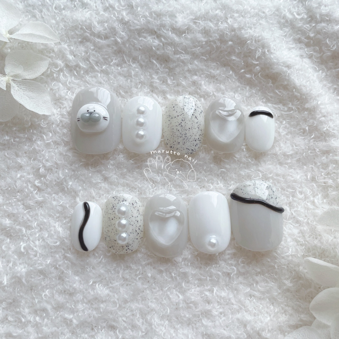 ネイルチップニュアンス海ぷっくりアザラシごまちゃん貝903専用 ネイルチップニュアンス海ぷっくりアザラシごまちゃん貝903