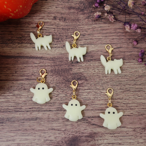 mini Keychain】おばけ/ねこ 光るミニチャーム 蓄光 ハロウィン
