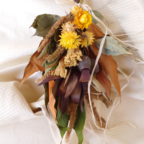 リューカデンドロンと木の実のスワッグ＊ドライフラワー横型スワッグ