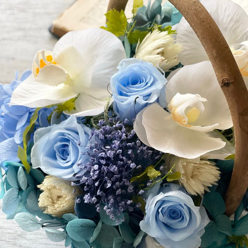 オルゴール プリザーブドフラワー青いバラブルーローズGReeeeN愛唄