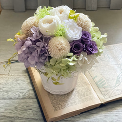 ⌘3種類のバラが綺麗！プリザーブドフラワー仏花　お供え　仏花　開店祝い　新築祝い　結婚祝い　退職祝い　ホワイト　パープル 7枚目の画像