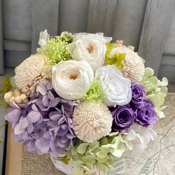 ⌘3種類のバラが綺麗！プリザーブドフラワー仏花　お供え　仏花　開店祝い　新築祝い　結婚祝い　退職祝い　ホワイト　パープル 5枚目の画像