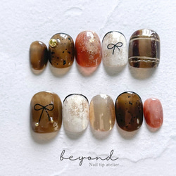 秋色ニュアンスデザイン♪ 秋ネイル チェックネイル リボンネイル