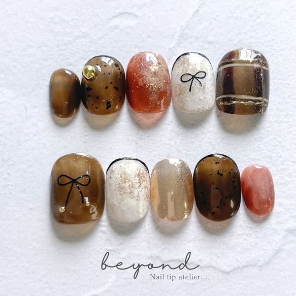 秋色ニュアンスデザイン♪ 秋ネイル チェックネイル リボンネイル