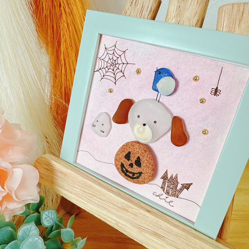 SOLD ミニサイズのシーグラスアート Happy ハロウィ〜ン　11✖️11cm SOLD ミニサイズのシーグラスアート Happy ハロウィ〜ン 11✖️11cm