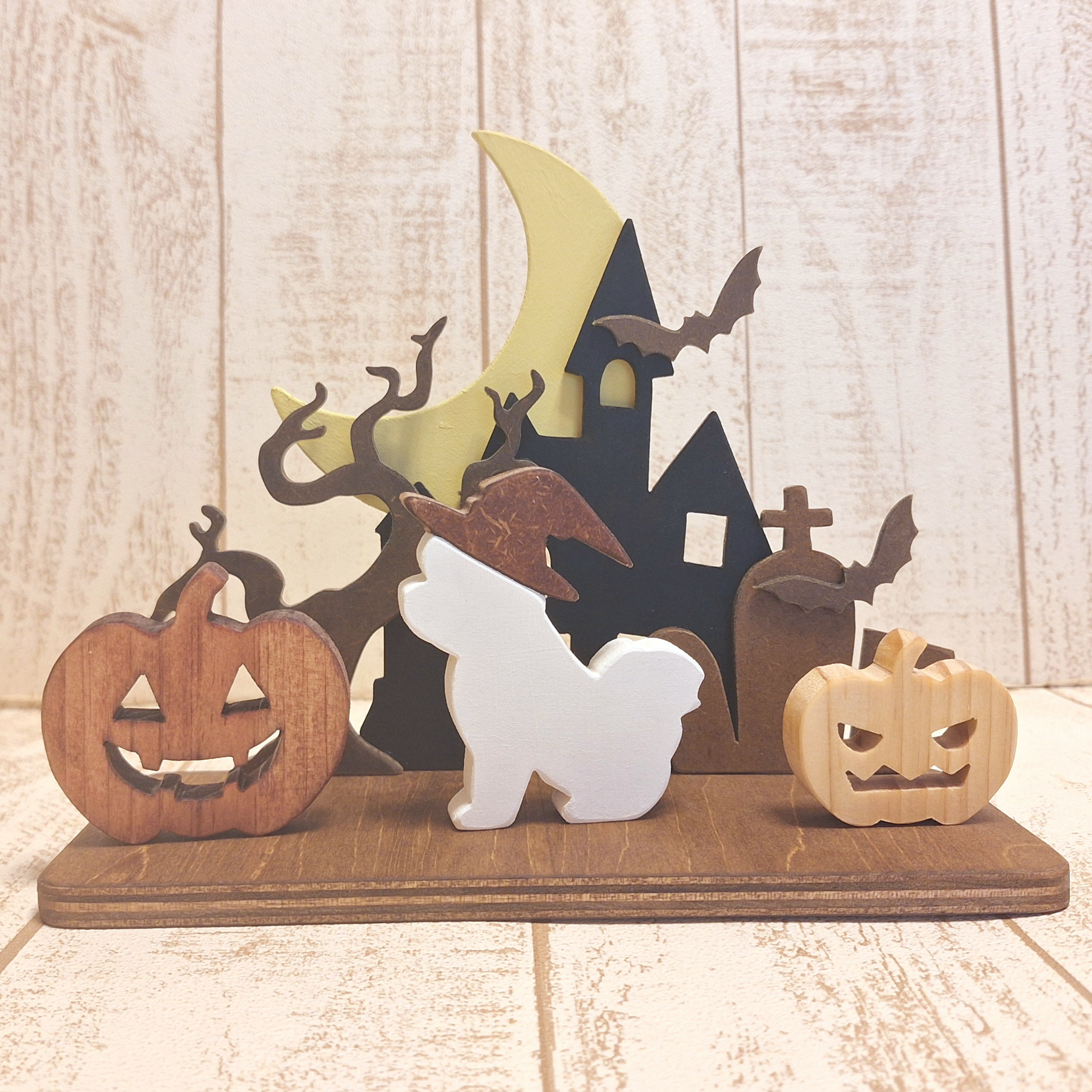 受注制作☆ハロウィン☆ジャックランタンとビジョンフリーゼの置物☆Halloween☆犬種の変更も色変更も可能！