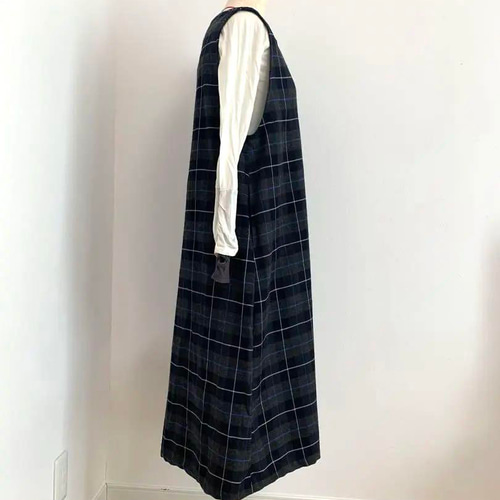 タータンチェックジャンパースカート○グレー○起毛素材○丈110cm 