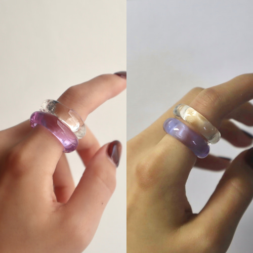 sandraalexandra ガラスのリング　2点set 2個セット] 色が変わる！purple ダブルガラス リング clear