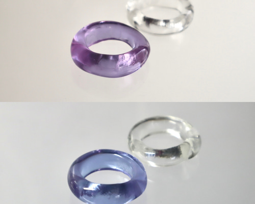 2個セット] 色が変わる！purple ダブルガラス リング clear