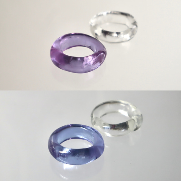 2個セット] 色が変わる！purple ダブルガラス リング clear