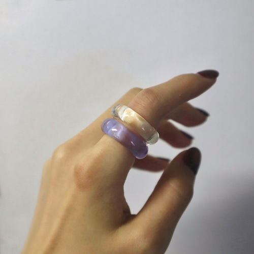 2個セット] 色が変わる！purple ダブルガラス リング clear