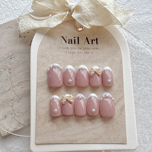 リボン ガーリー ネイルチップ ハンドメイド 【公式通販】