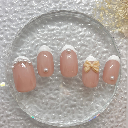 リボン ガーリー ネイルチップ ハンドメイド