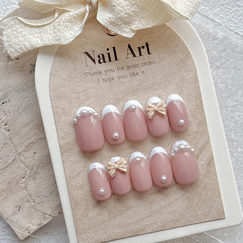 リボン ガーリー ネイルチップ ハンドメイド 【公式通販】