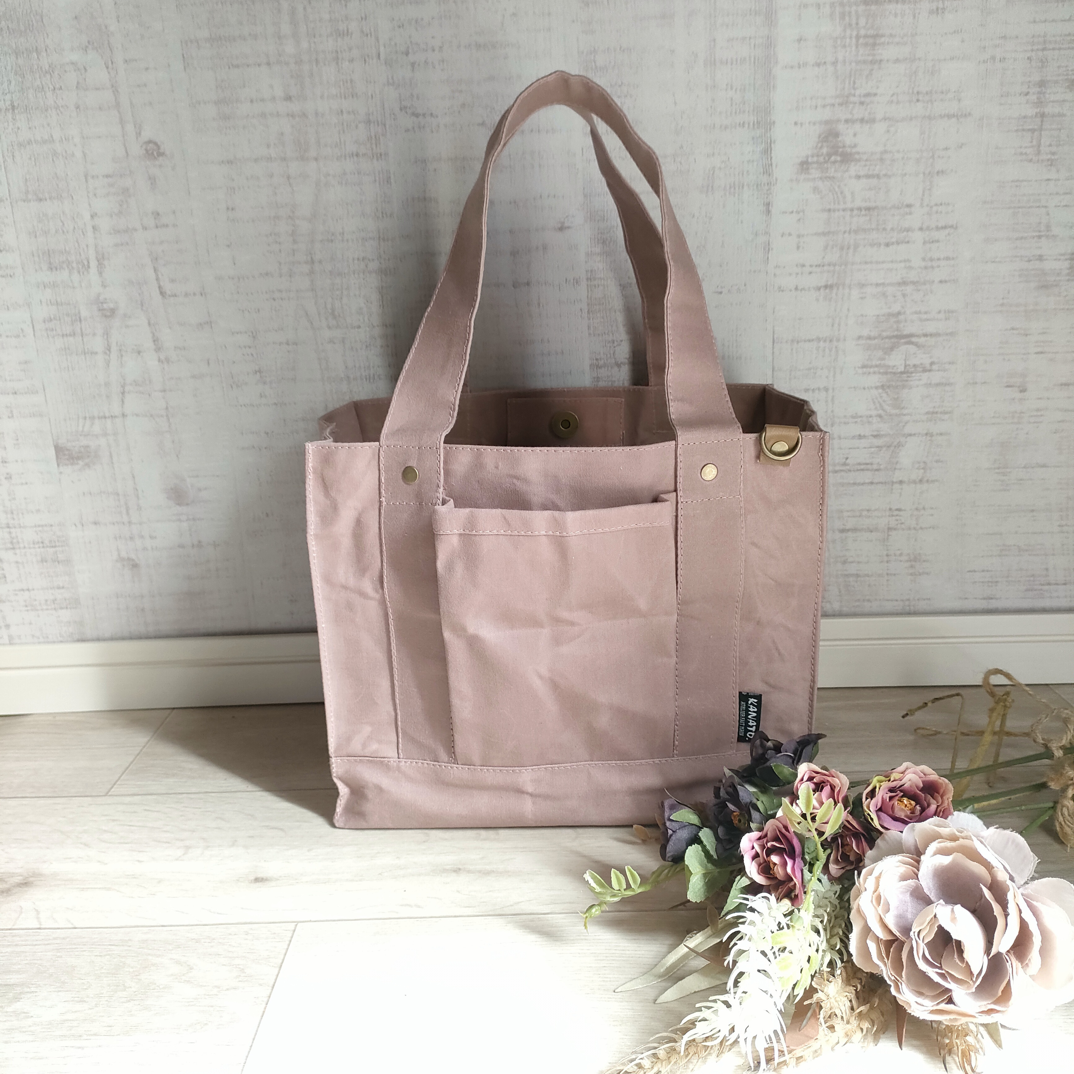 【受注生産】ラフィン帆布トートバッグ　帆布トートバッグ　ミニトートバッグ　　ヴィンテージトートバッグ　PINK