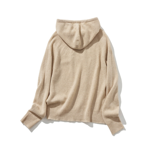 ナチュラルな雰囲気のニットパーカー フード付き ウール100％ ベージュ