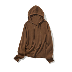 フード付きニット ナチュラルな雰囲気のニットパーカー フード付き ウール100％ 茶色
