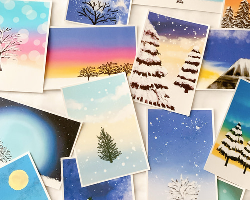 専用出品 冬の風景はがきとアートフレーム 冬景色 15枚セット ポストカード