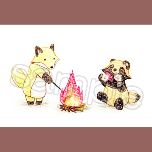 タヌキ&キツネ　ポケモンカード ある秋のタヌキとキツネのポストカード ポストカード すたーれっ
