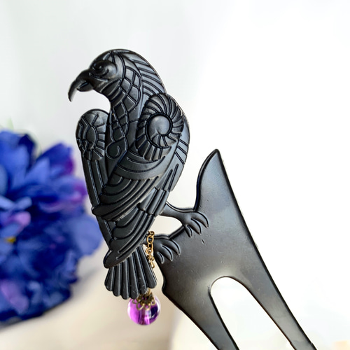 Black Crow カラス&アメジストかんざし:.✿*:・ ハロウィン