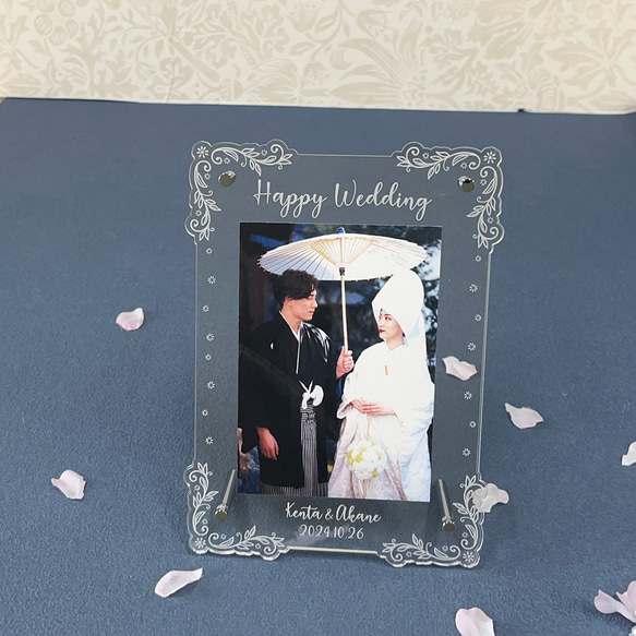 お名前・記念日入り・ウエディングフォトフレーム＊ガーネット・縦*送料無料 2枚目の画像