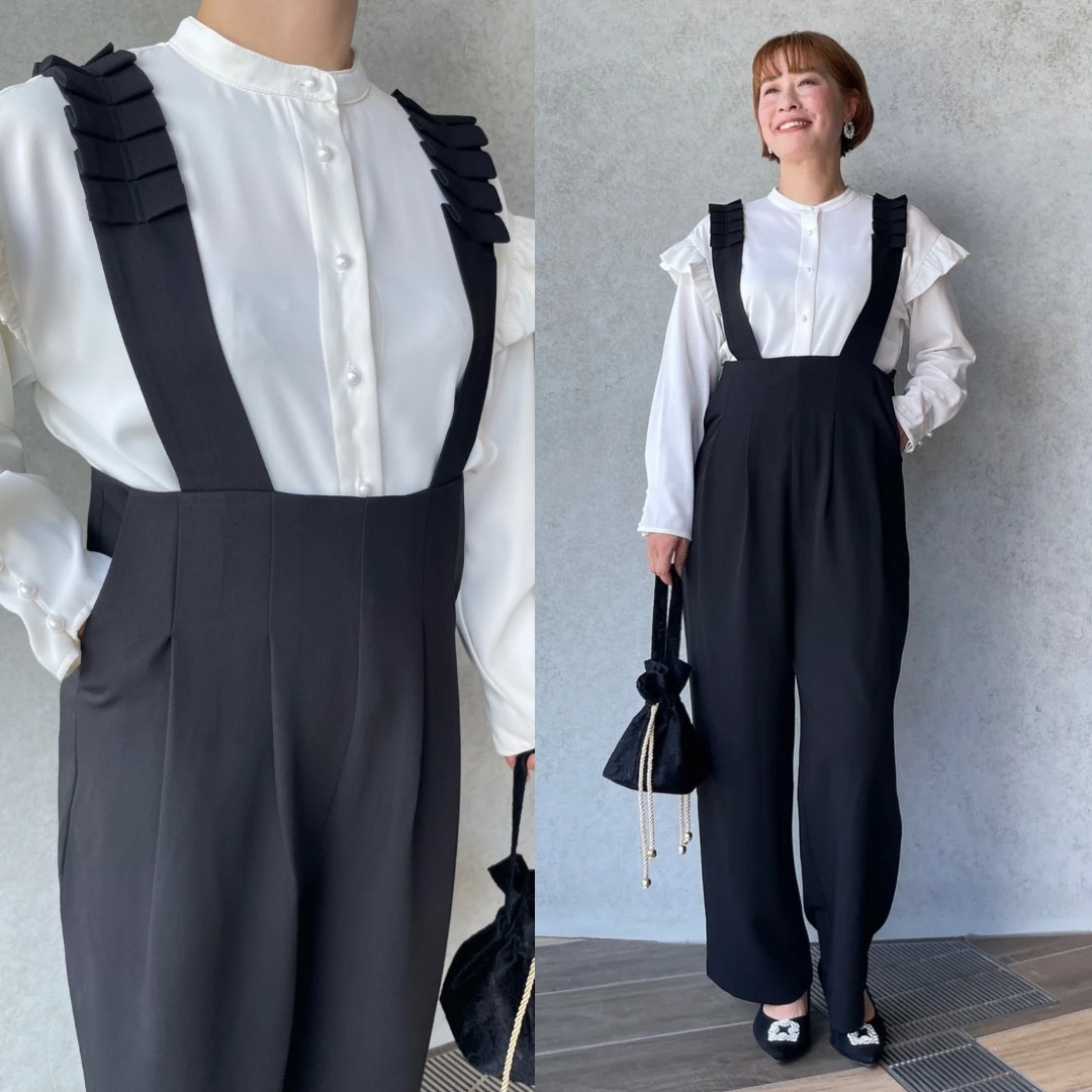 フリル付きサロペット グレー
