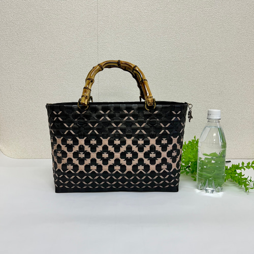 【美品✨】SAVE MY BAG バンブートートバッグ　カゴ柄　カゴバッグ 美品✨】SAVE MY BAG バンブートートバッグ カゴ柄 カゴバッグ