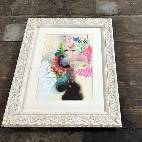 刺繍入り水彩画「決めればどこまででも行けるの。」（額付