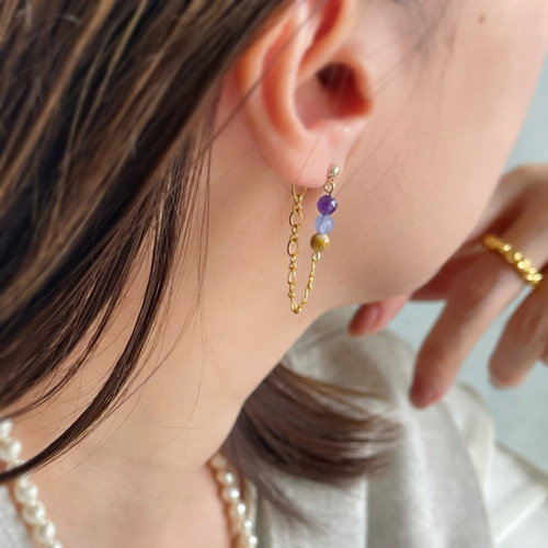 お試し価格 パール×ペイズリー×デニム タッセルピアス イヤリング 