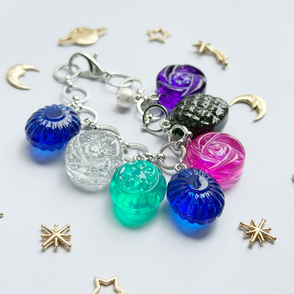 特盛り⭐︎ギャラクシーカラーのドロップキーホルダー チャーム バッグ 