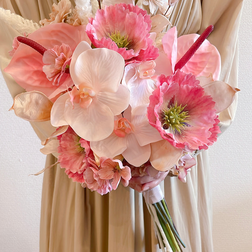 完成品】ブートニア付き ウェディングブーケ 胡蝶蘭 アーティ