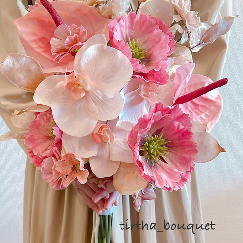 完成品】ブートニア付き ウェディングブーケ 胡蝶蘭 アーティ