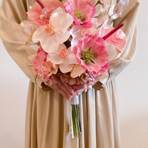 完成品】ブートニア付き ウェディングブーケ 胡蝶蘭 アーティ