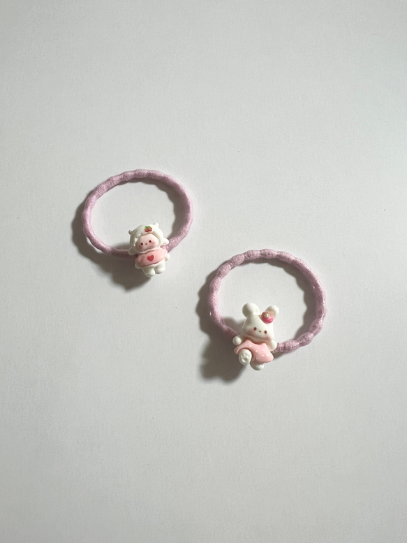 うさぎデザイン ヘアゴム ピンク クリスマスデザイン ピンク系 うさぎ