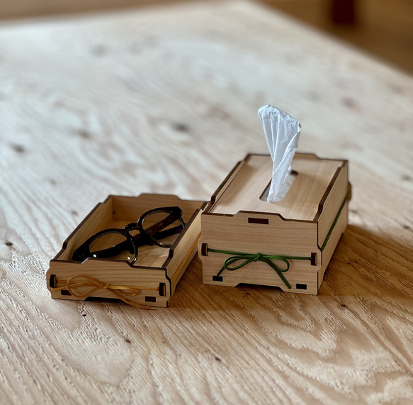 ヒノキ スタッキングティッシュケース/小物入れ 『コバコ/KOBAKO』 3枚目の画像