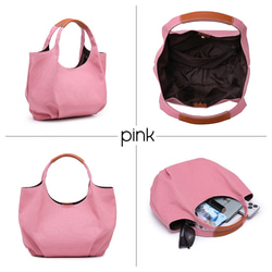 ふんわり丸くてかわいい トートバッグ バルーントート サマーバッグ 帆布×牛革 コンビ キャンバス ワンショルダー 16枚目の画像