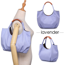 ふんわり丸くてかわいい トートバッグ バルーントート サマーバッグ 帆布×牛革 コンビ キャンバス ワンショルダー 15枚目の画像