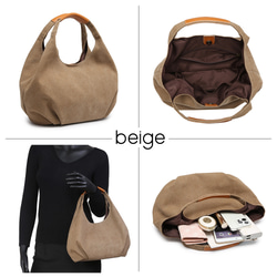 ふんわり丸くてかわいい トートバッグ バルーントート サマーバッグ 帆布×牛革 コンビ キャンバス ワンショルダー 12枚目の画像