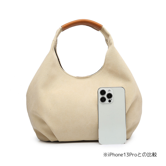 ふんわり丸くてかわいい トートバッグ バルーントート サマーバッグ 帆布×牛革 コンビ キャンバス ワンショルダー 4枚目の画像