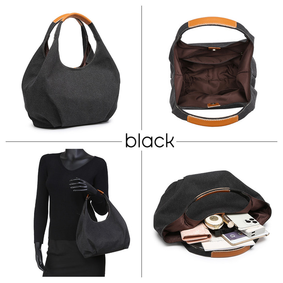 ふんわり丸くてかわいい トートバッグ バルーントート サマーバッグ 帆布×牛革 コンビ キャンバス ワンショルダー 8枚目の画像