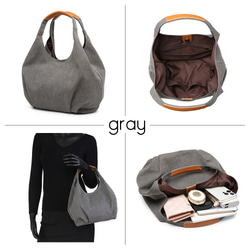 ふんわり丸くてかわいい トートバッグ バルーントート サマーバッグ 帆布×牛革 コンビ キャンバス ワンショルダー 9枚目の画像