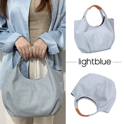 ふんわり丸くてかわいい トートバッグ バルーントート サマーバッグ 帆布×牛革 コンビ キャンバス ワンショルダー 18枚目の画像