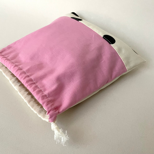 ドット柄 巾着袋 (コップ袋・給食袋・裏布付き・入園入学) ピンク