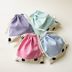 ドット柄 巾着袋 (コップ袋・給食袋・裏布付き・入園入学) ピンク