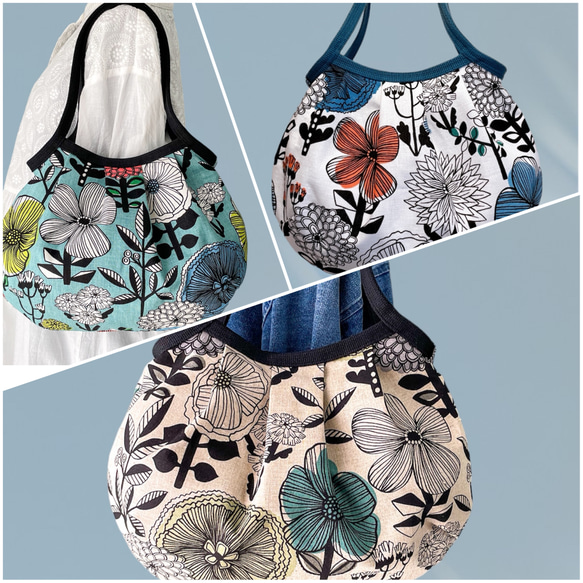 コロンと可愛いショルダーグラニーバッグ  北欧調 大人可愛い大きな花柄  マスタード　◎選べる2サイズ 18枚目の画像