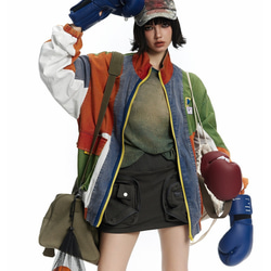 デザイナーが新たにデザインしたバイカラージャケットのゆったりとした男女のワークコートメンズ・レディース兼用 W435 5枚目の画像